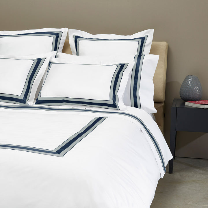 Dimora Duvet & Shams, White/Midnight Blue Duvet Cover / King