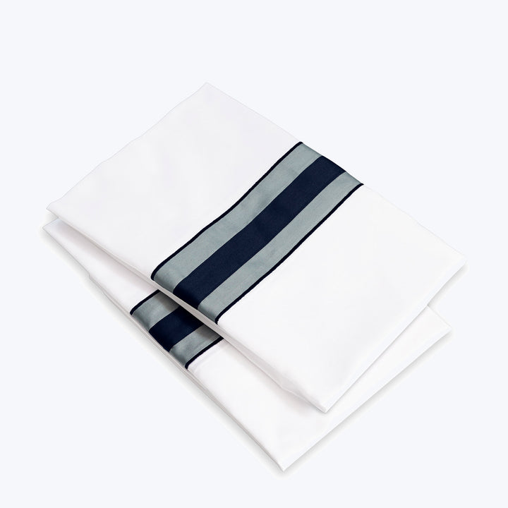 Dimora Sheets & Pillowcases, White/Midnight Blue Pillowcase Pair / Standard