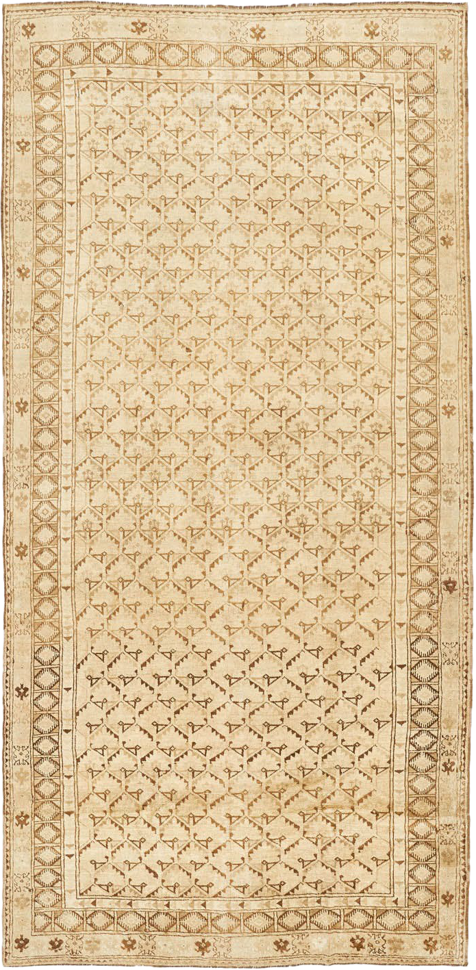 Beige Vintage Traditional Anatolian Wool Rug - 6'4" x 12'6"
