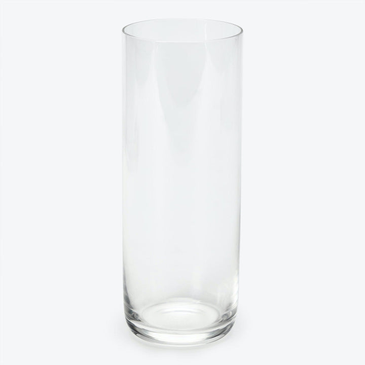 Plain glass vase with simple design, tall and cylindrical shape.