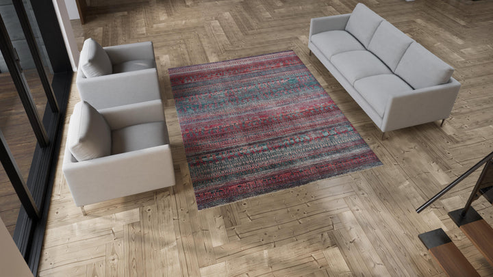 Pink Transitional Silk Rug - 7'1" x 9'1"