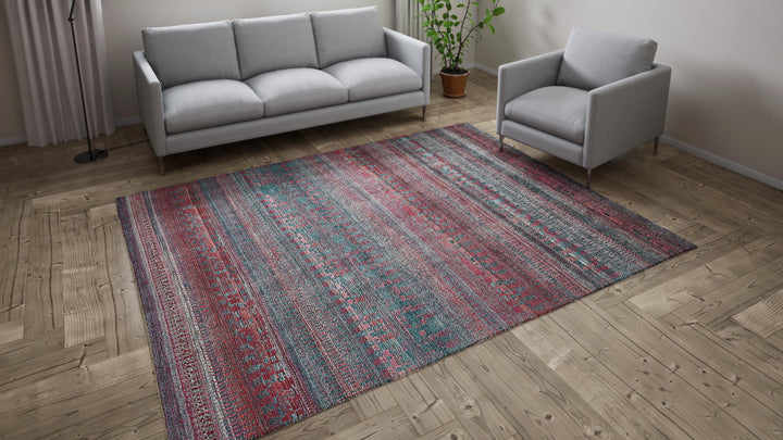 Pink Transitional Silk Rug - 7'1" x 9'1"