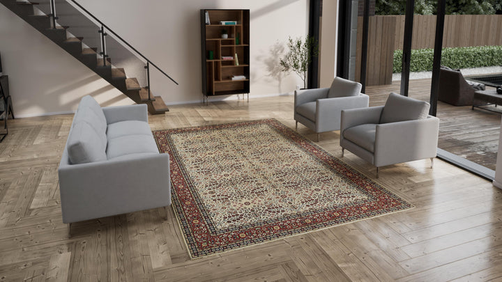 Cream Vintage Traditional Wool Rug - 7'9" x 12'