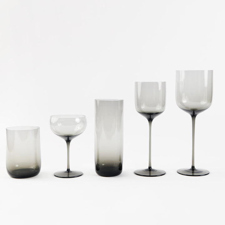 Collection of modern, elegant glassware in different shapes and sizes.