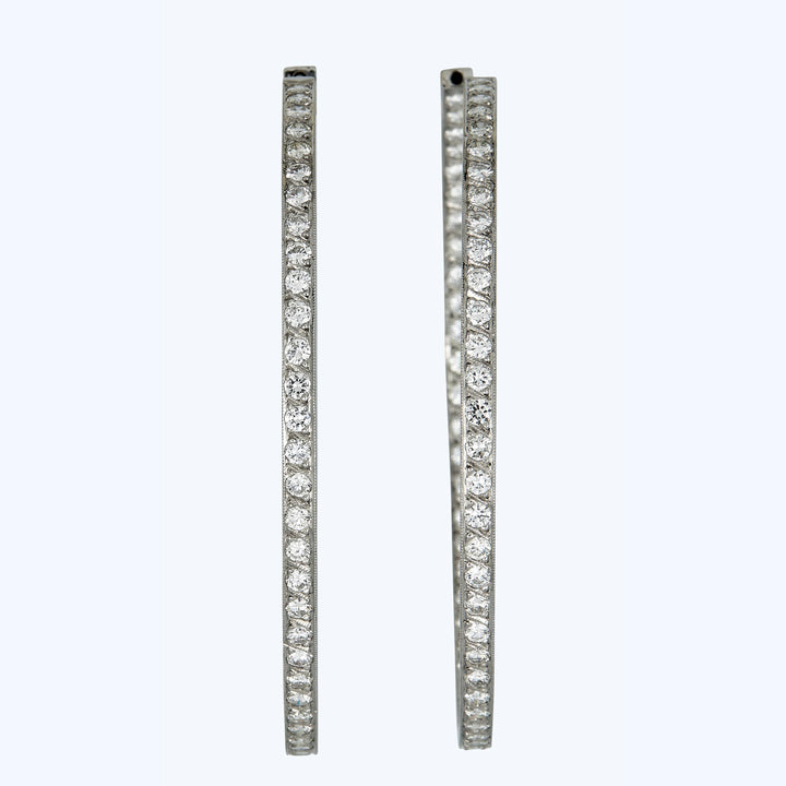 18K White Gold Diamond Hoop Earrings