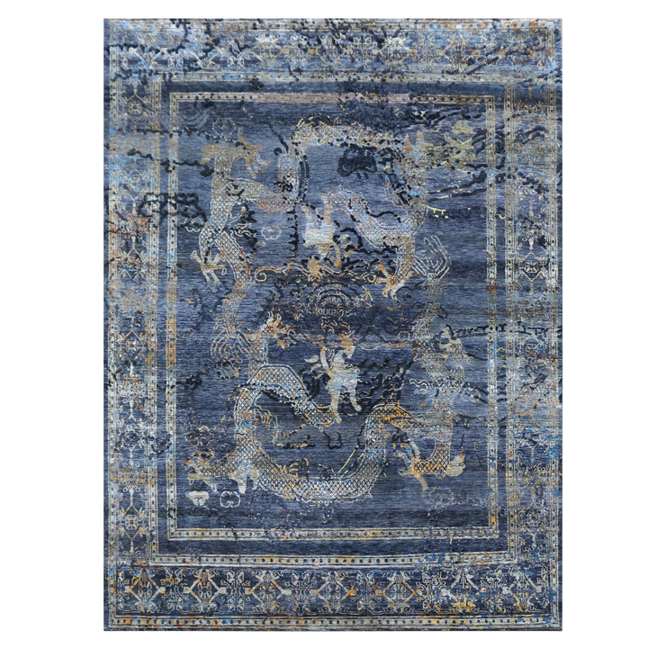 Blue Modern Silk Rug - 9' x 12'2" Default Title
