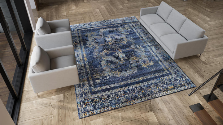 Blue Nu Vibrant Modern Tibetan Silk Rug - 9' x 12'2"