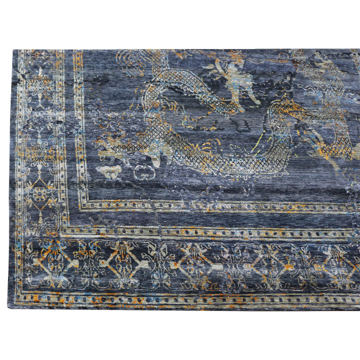 Blue Modern Silk Rug - 9' x 12'2" Default Title