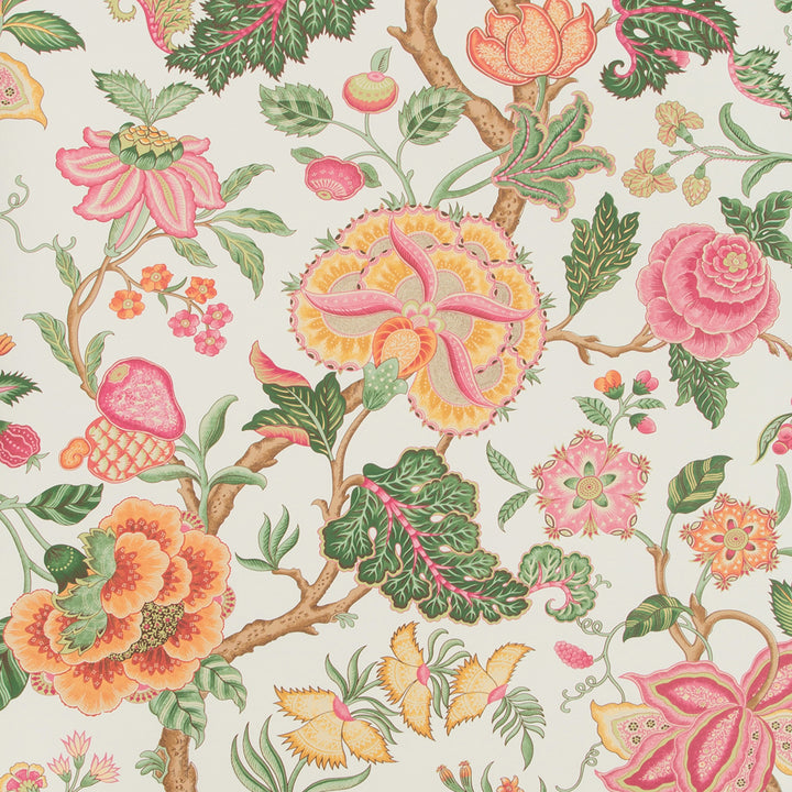 Vibrant floral pattern with intricate details on light background.