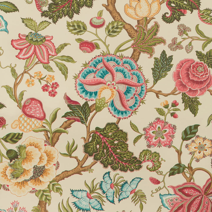 Vintage floral fabric pattern with intricate detail and rich colors.