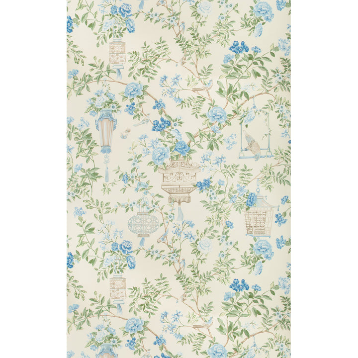 Intricate botanical floral pattern with vintage bird cage design elements.