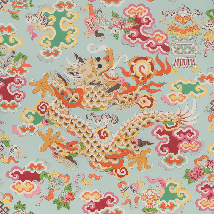 Vibrant Chinese dragon motif with auspicious clouds and traditional elements.