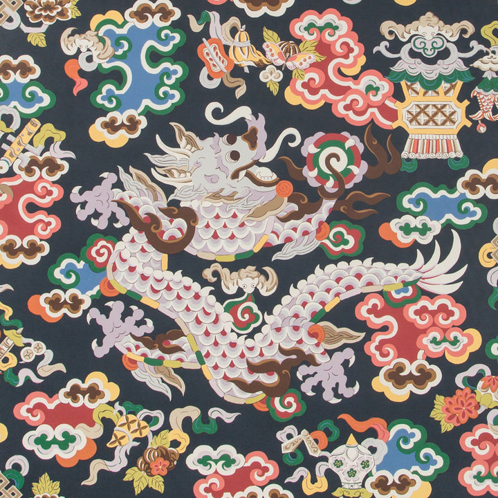 Intricate Asian dragon motif textile with traditional East Asian design