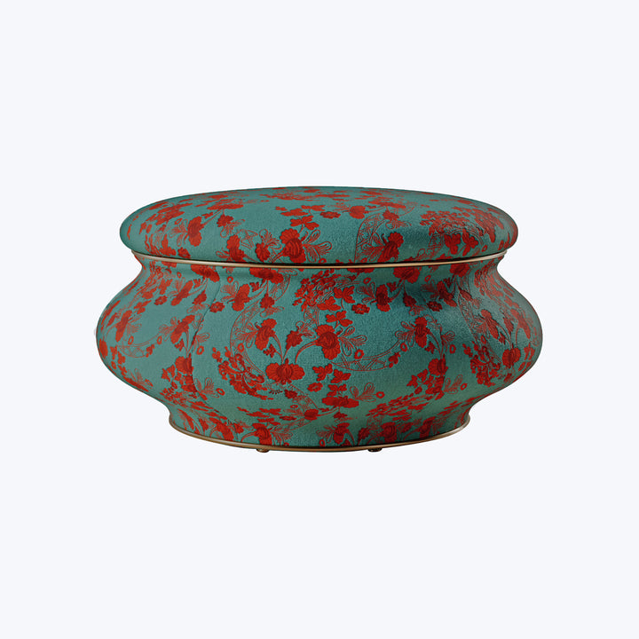 Colorful floral patterned ceramic pot with traditional East Asian design