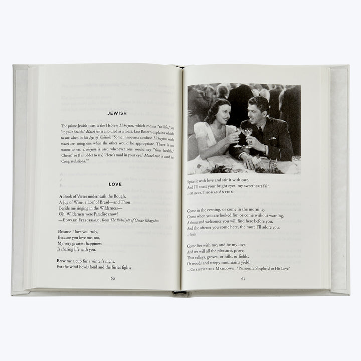 An open book with poetry and toasts on love theme.