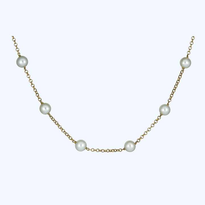 14K gold pearl station necklace