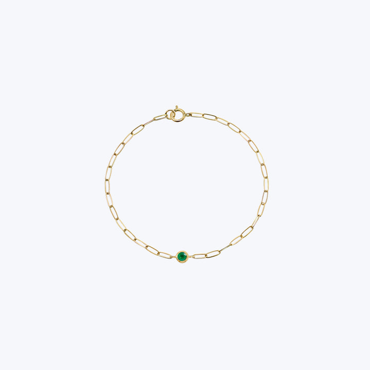 Dew Drop Birthstone Paperclip Bracelet Emerald / 6.75"