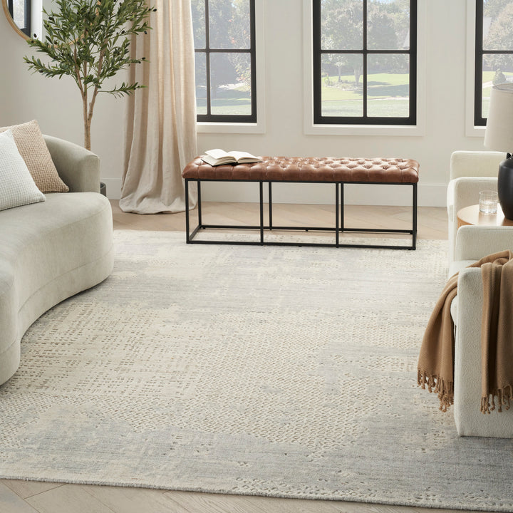 Ivory Grey Contemporary Wool Blend Rug 10' x 14'