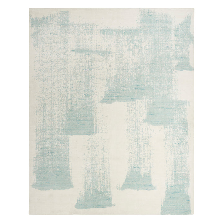 Ivory Aqua Contemporary Wool Blend Rug 8' x 10'
