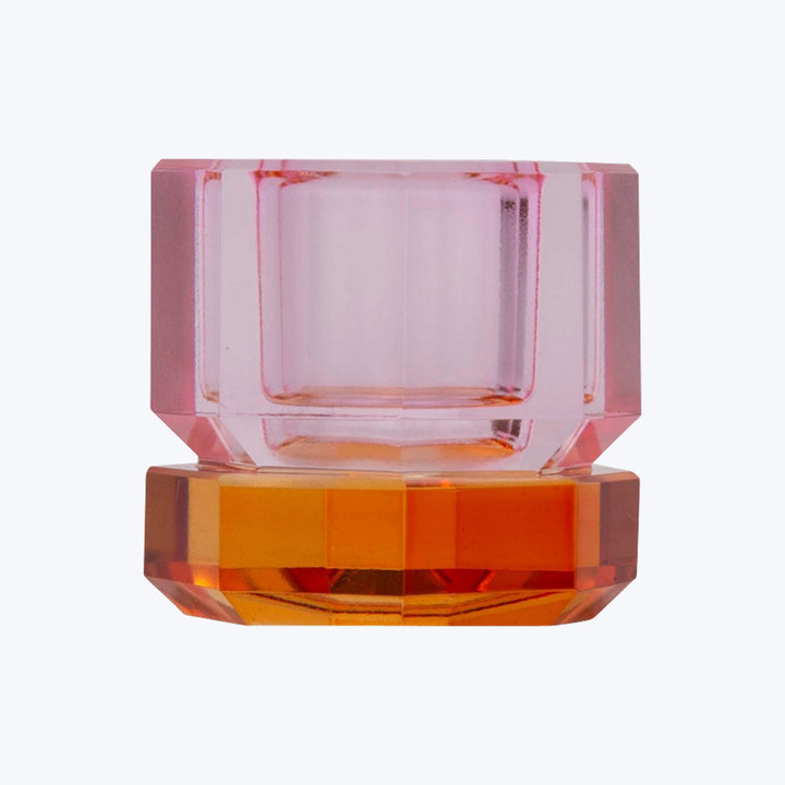 Two-Tone Crystal Candle Holder Pink/Amber