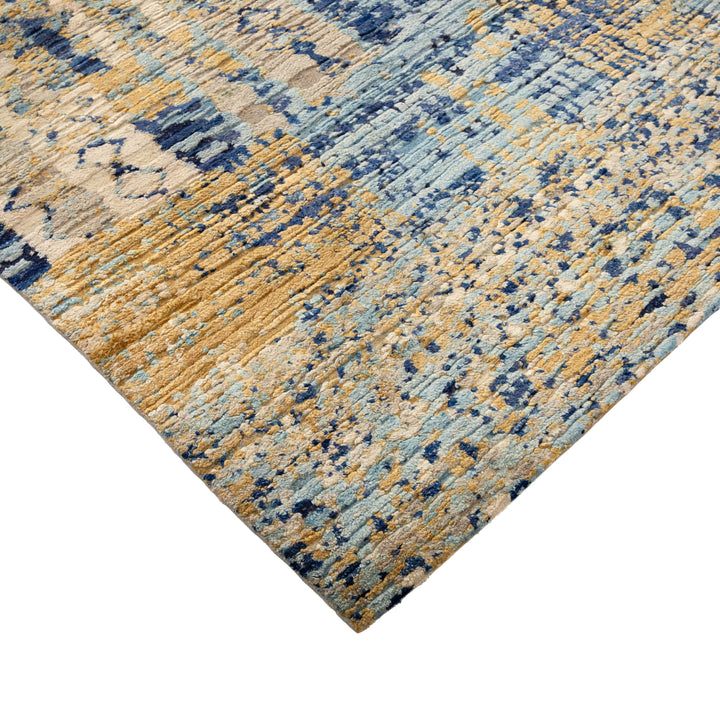 Blue Contemporary Wool Silk Blend Rug - 8'11" x 11'6"