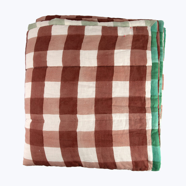 Blossom Plaid Linen Quilt Brick / Queen