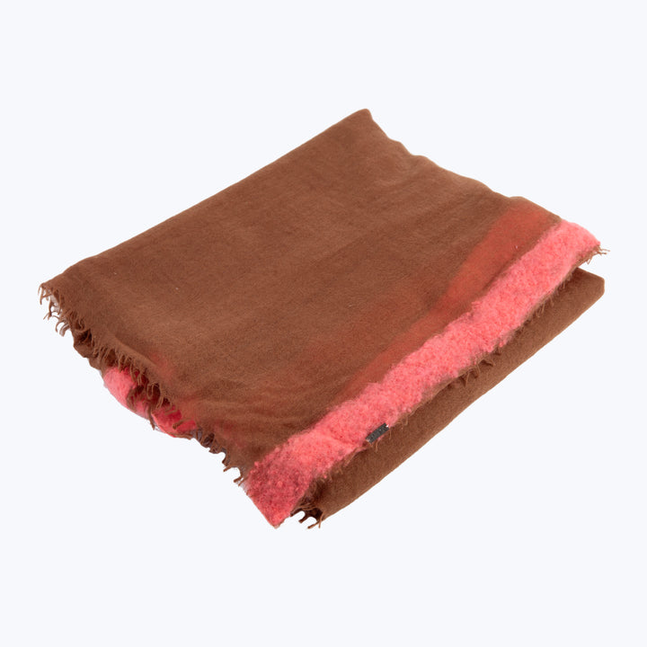 Gran Souffle Oversized Semi Felted Cashmere Border Throw Hazelnut & Bright