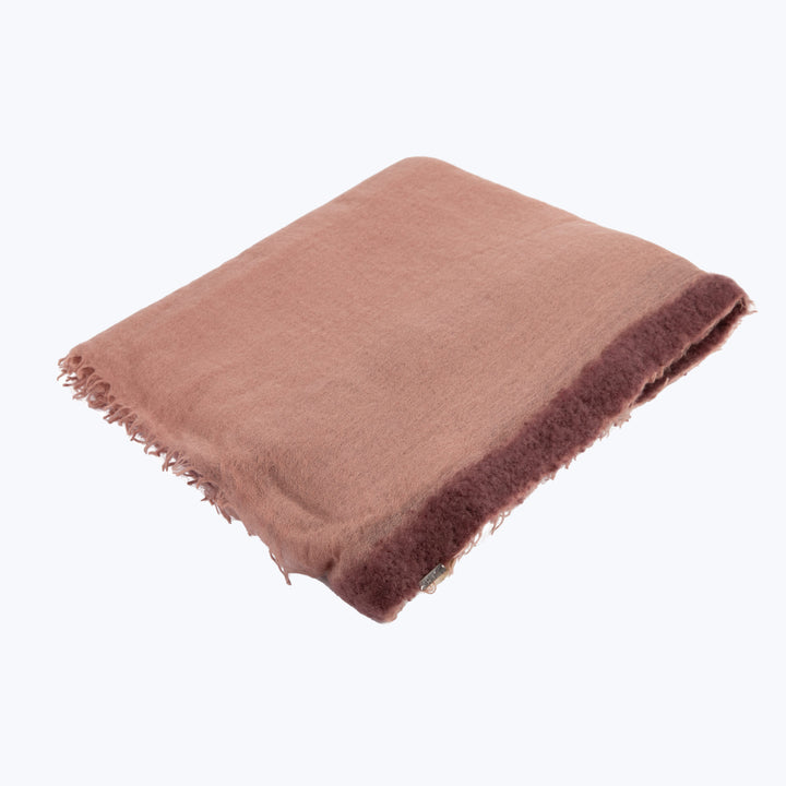 Gran Souffle Oversized Semi Felted Cashmere Border Throw Iris & Burgundy