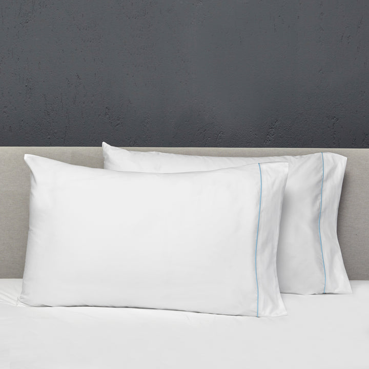 Luce Sheets & Pillowcases, White/Cerulean Blue Pillowcases / Standard Pair