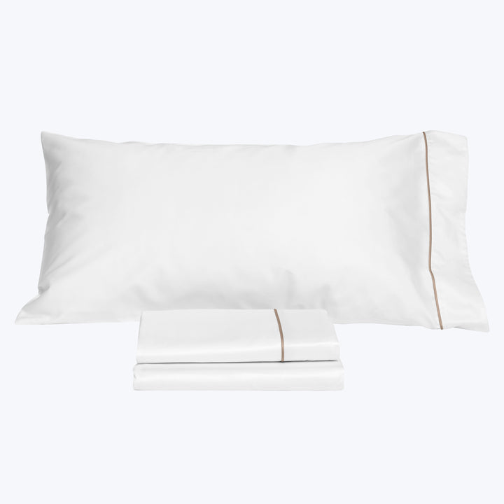 Luce Sheets & Pillowcases, White/Brown Flat / Twin