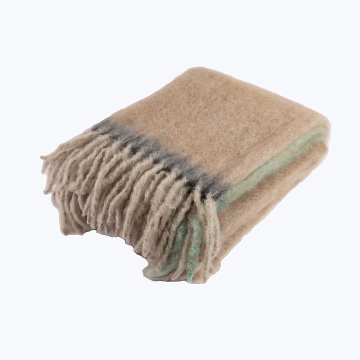 Mohair Twist Frame Throw Taupe/ Aqua