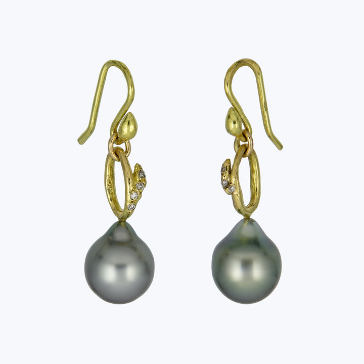 Budded Branch Tahitian Pearl Drops Earring