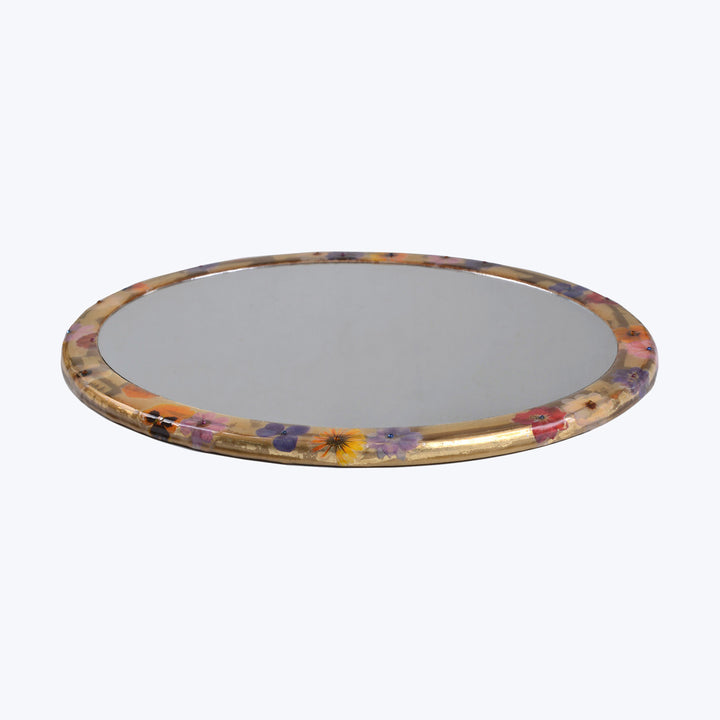 Fleur Oval Vanity Tray with Mirror Gold