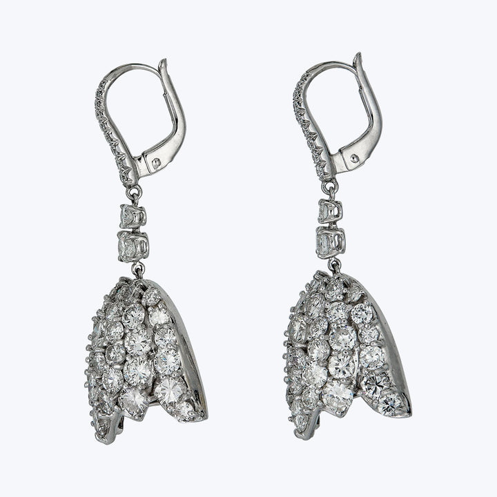 Platinum Diamond Flower Dangle Earrings