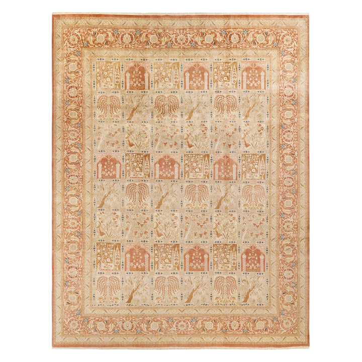 Pink Traditional Mogul Wool Rug - 10'5" x 13'6"