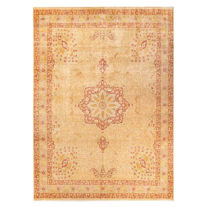 Yellow Traditional Mogul Wool Rug - 9'1" x 12'8"