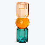 Tri Color Crystal Candle Holder peach/amber/petrol