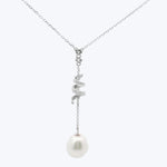 14KWG Pearl and Diam Drop Pendant, Diam 0.1 ct. Total Weight