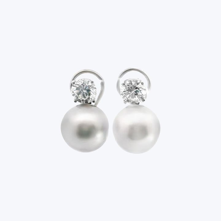 14KWG, Tahitian Pearl and Diamond earrings; D: Approx. 1.2 cts. each
