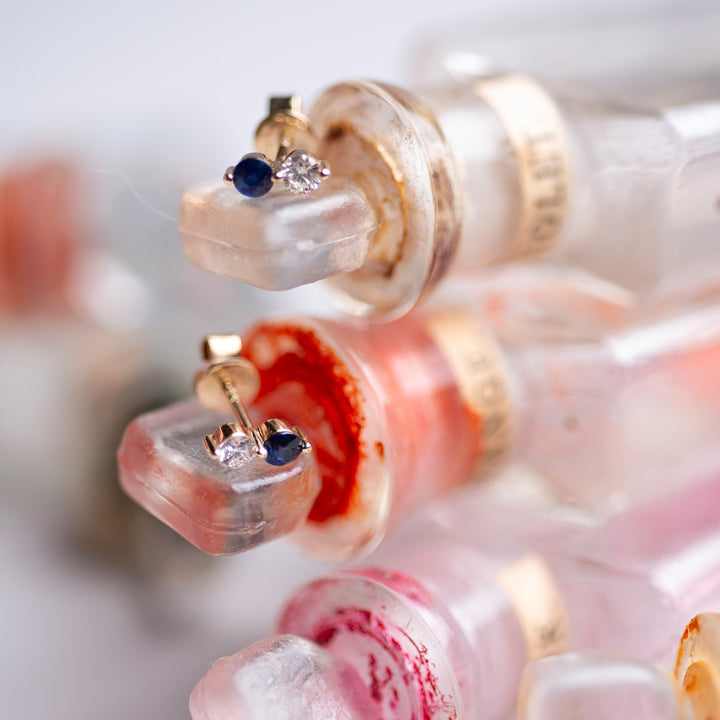 Diamond + Blue Sapphire Doubles Studs
