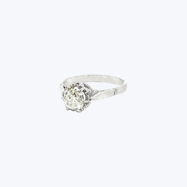 French Art Deco Engagement Ring in 14k White Gold