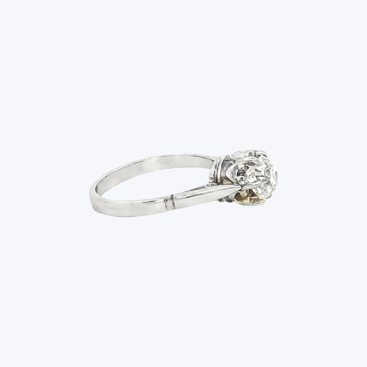 French Art Deco Engagement Ring in 14k White Gold