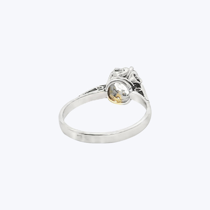 French Art Deco Engagement Ring in 14k White Gold
