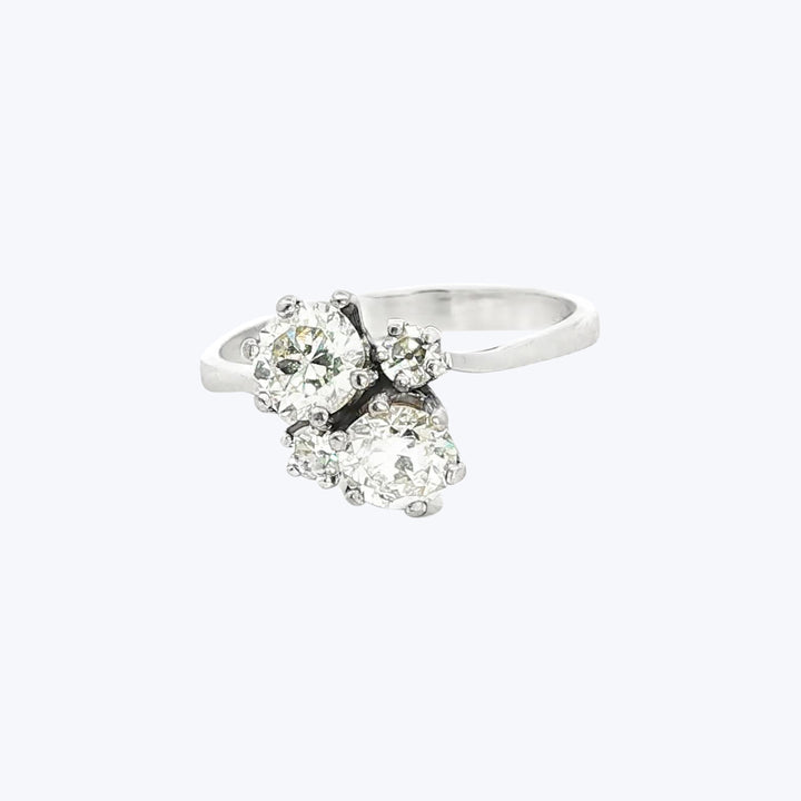 French Diamond Bypass Ring in 18k White Gold