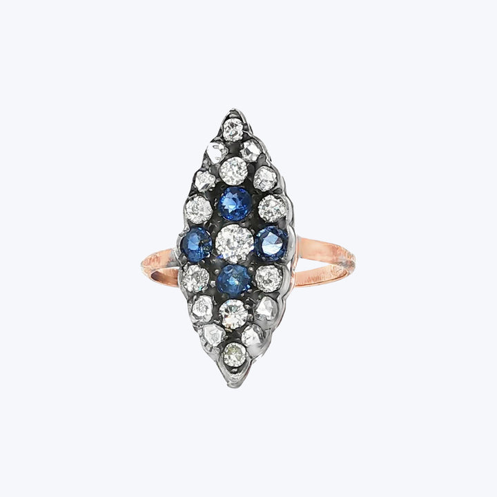 Victorian Marquise Diamond and Sapphire Ring