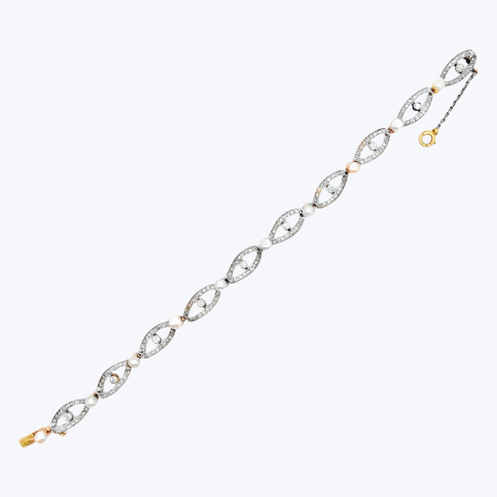 Belle Époque Diamond and Pearl Bracelet in Platinum and Gold