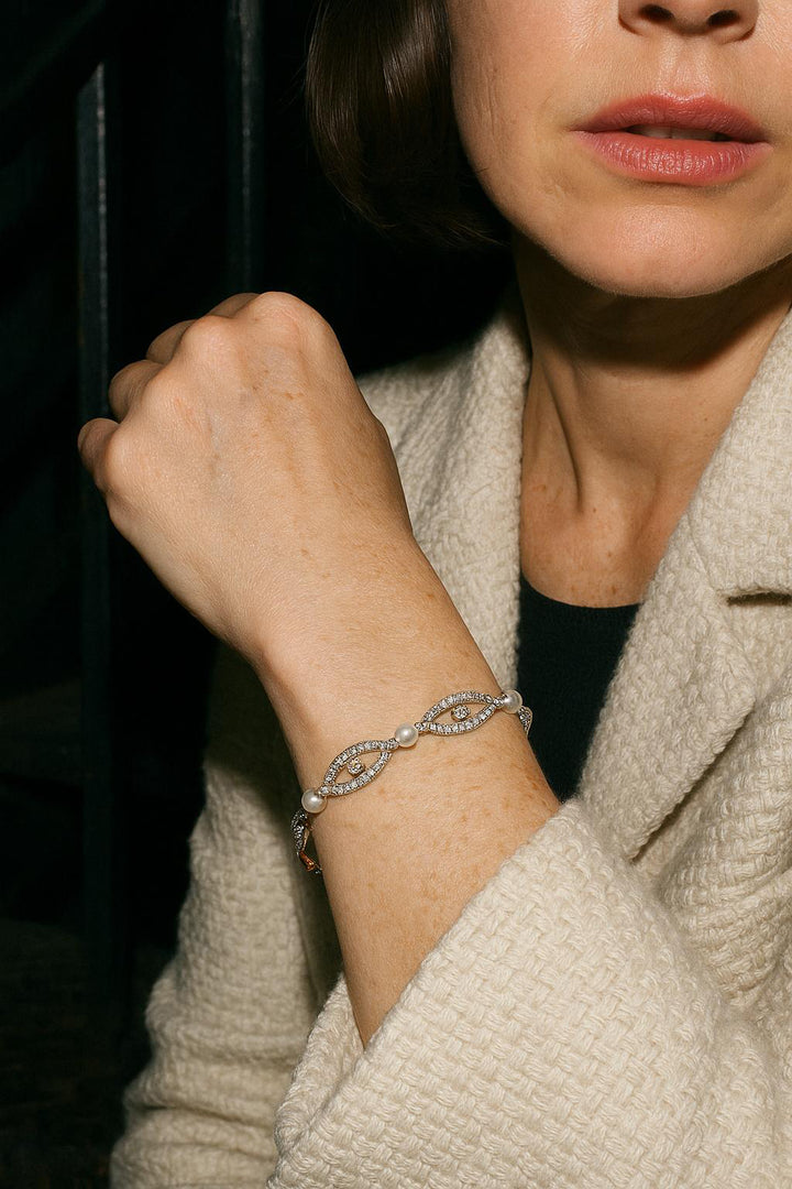 Belle Époque Diamond and Pearl Bracelet in Platinum and Gold