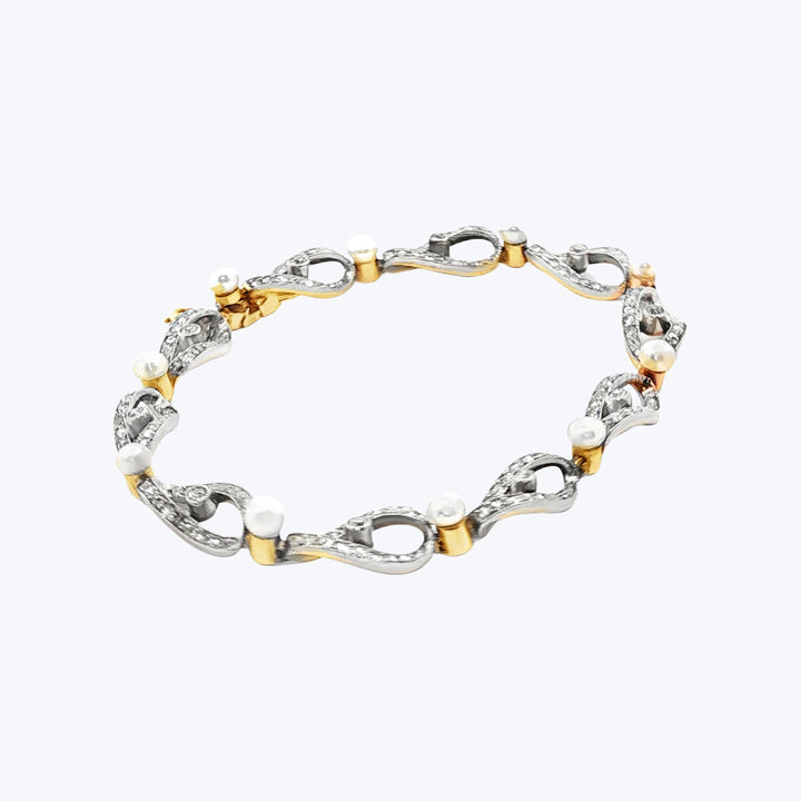 Belle Époque Diamond and Pearl Bracelet in Platinum and Gold