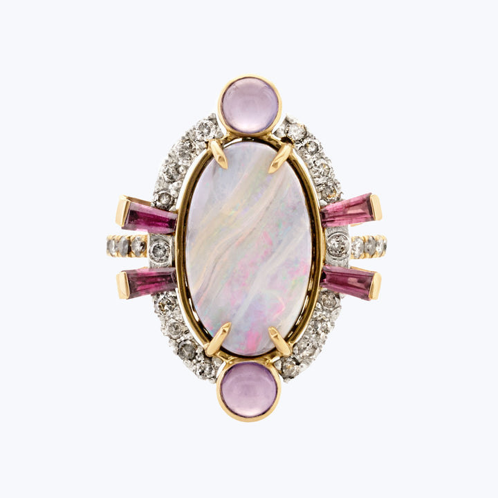 Image for ELIZABETH: Opal, Chalcedony, Garnet and Diamond Ring - OOAK