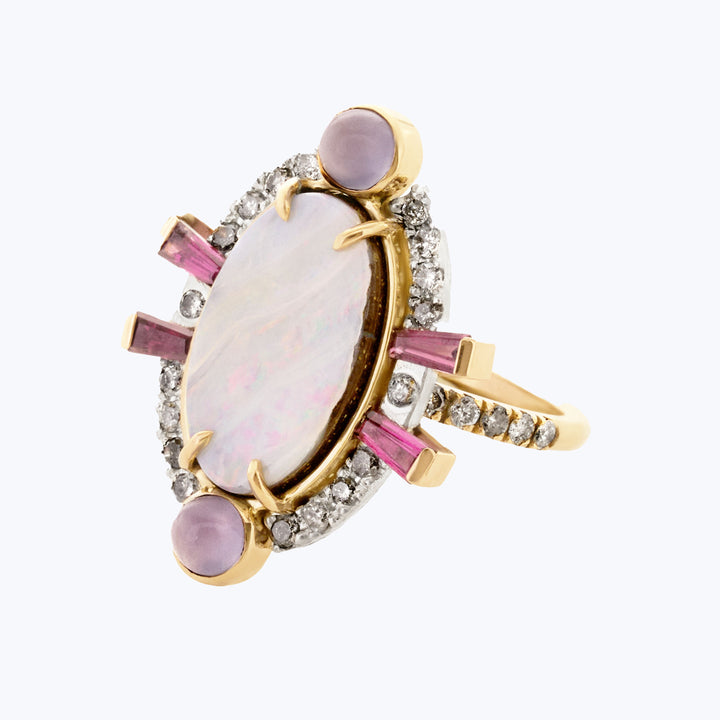 Image for ELIZABETH: Opal, Chalcedony, Garnet and Diamond Ring - OOAK